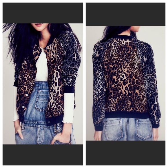 Free People leopard print baseball bomber jacket S